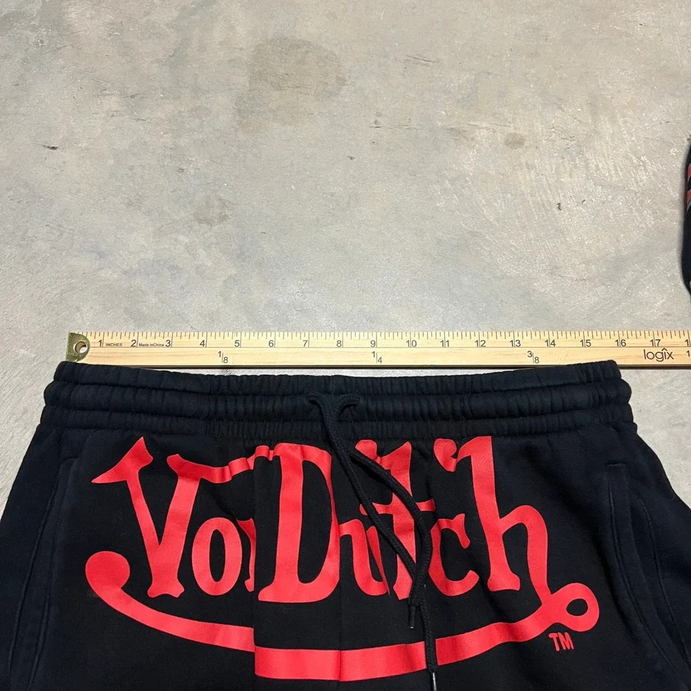 Von Dutch Womens 2 Piece Set Black Red Flame Crop Top Joggers L TVNO3A1275NV